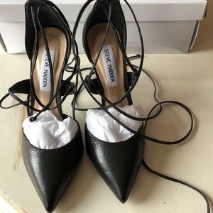 Steve Madden black leather lace up heels